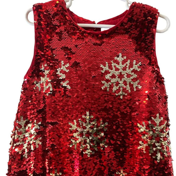 Cat & Jack Christmas Holiday Sequin Girls Dress Small 6 Sleeveless Red Gold - Picture 3 of 6
